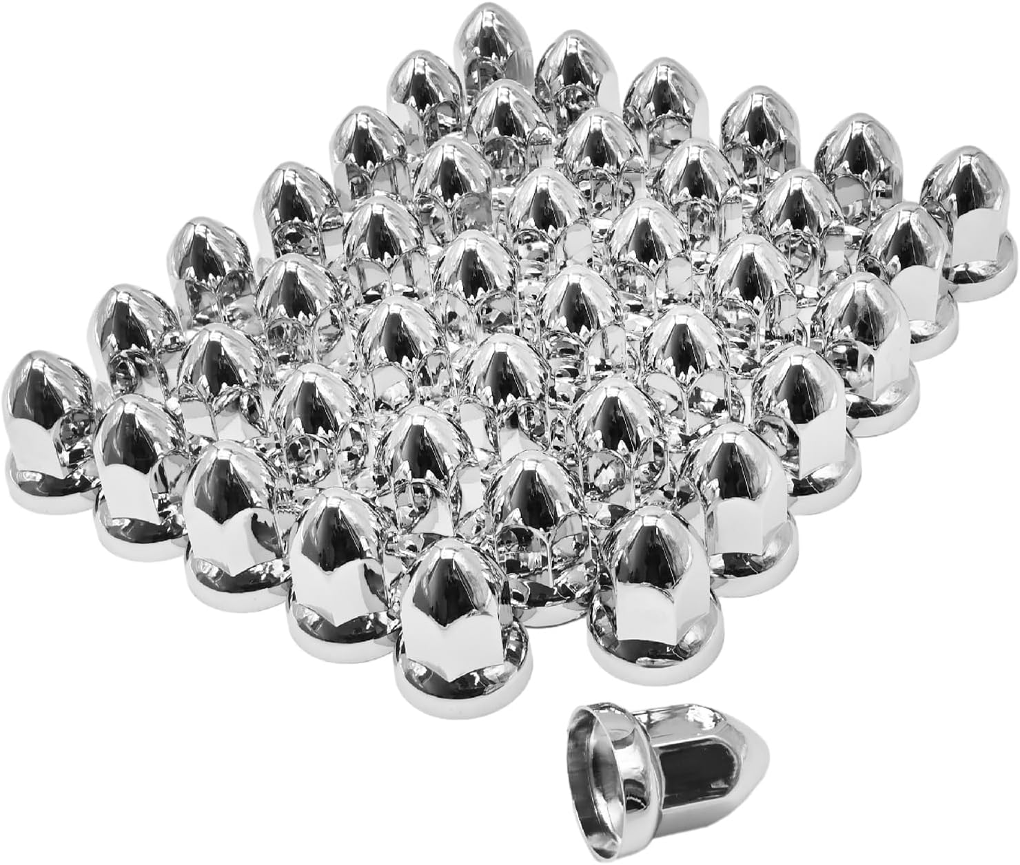 VIKKSAER 60 PCs 33mm Lug Nut Covers with Flange, Push-On Chrome Lug Nut Covers, Height: 2.5" Semi Lug Nut Covers, Lug Nut Covers for Semi Trucks