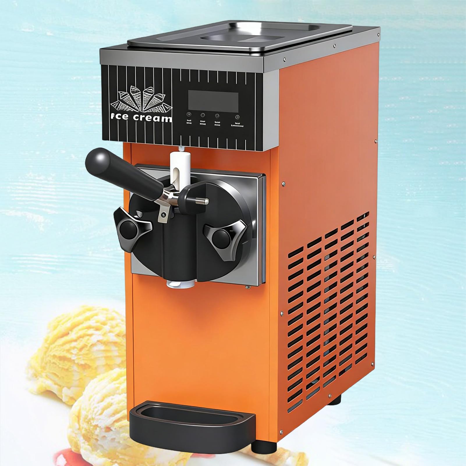 ROGHA Soft Serve Ice Cream Machine for Home,Countertop Soft Serve Ice Cream Maker, With Pre-Cooling,Auto Clean,Soft Serve Maker Single Flavor Soft Serve Ice Cream Machine Orange