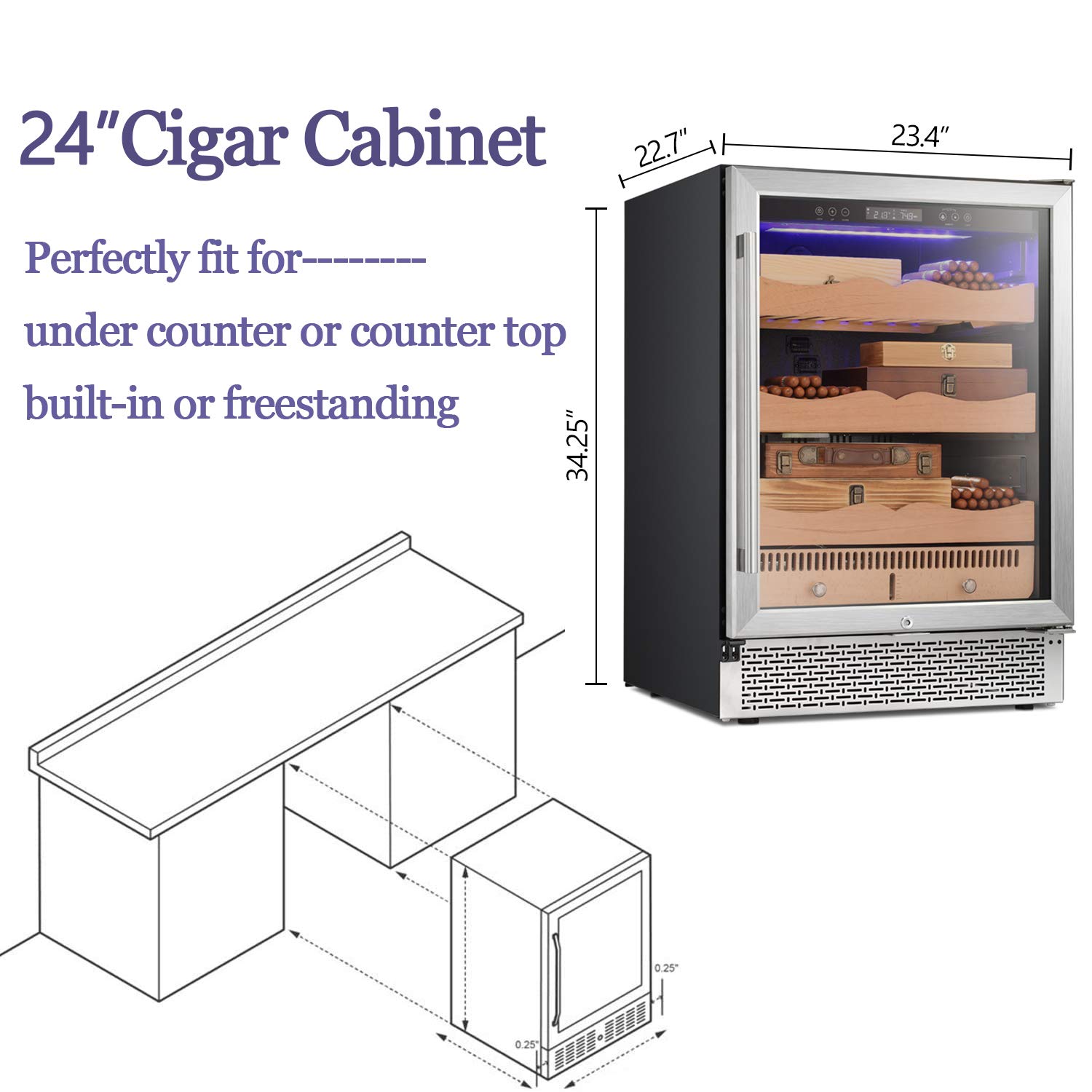 RMYHOME 24”Touch Control Stainless Cigar Free Standing