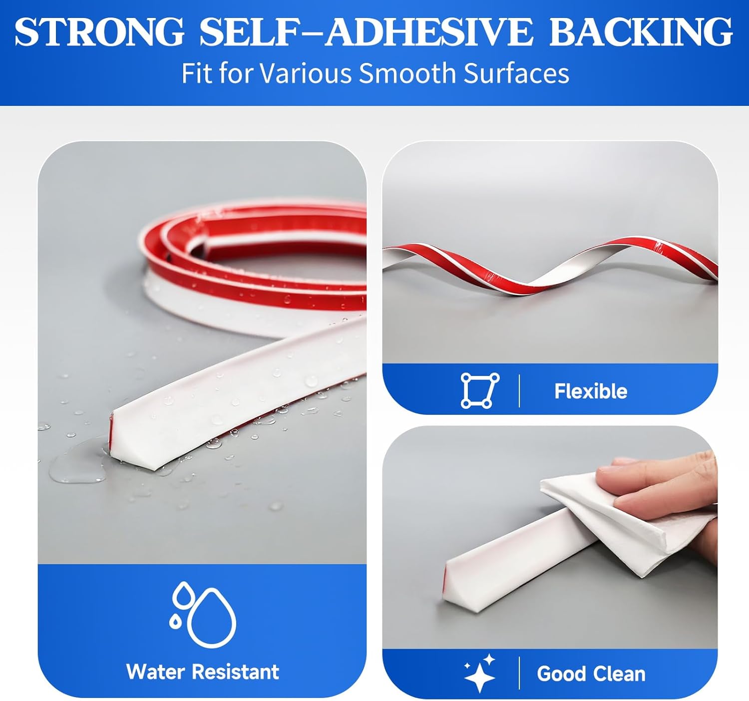 Flexible Quarter Round Molding Bendable Molding Trim 59 Inch Self Adhesive Vinyl Wall Base Peel and Stick Rubber Edge Trim for Floor,Tub,Around Curved Stairs (White, 59 Inch)