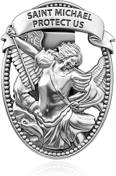 St Michael Medal for Car, 3D Engraved Saint Archangel Auto Visor Clip Religious Decoration, Saint Michael Protection Emblem Drive Safe Inspirational Clip for Women Men