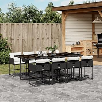 Gartendining Set 9-Teilig Schwarz Creme 220x106x73 cm Poly Rattan mit 8 Stuhlen klappbar Modernes Design fur Balkon Terrasse und Garten