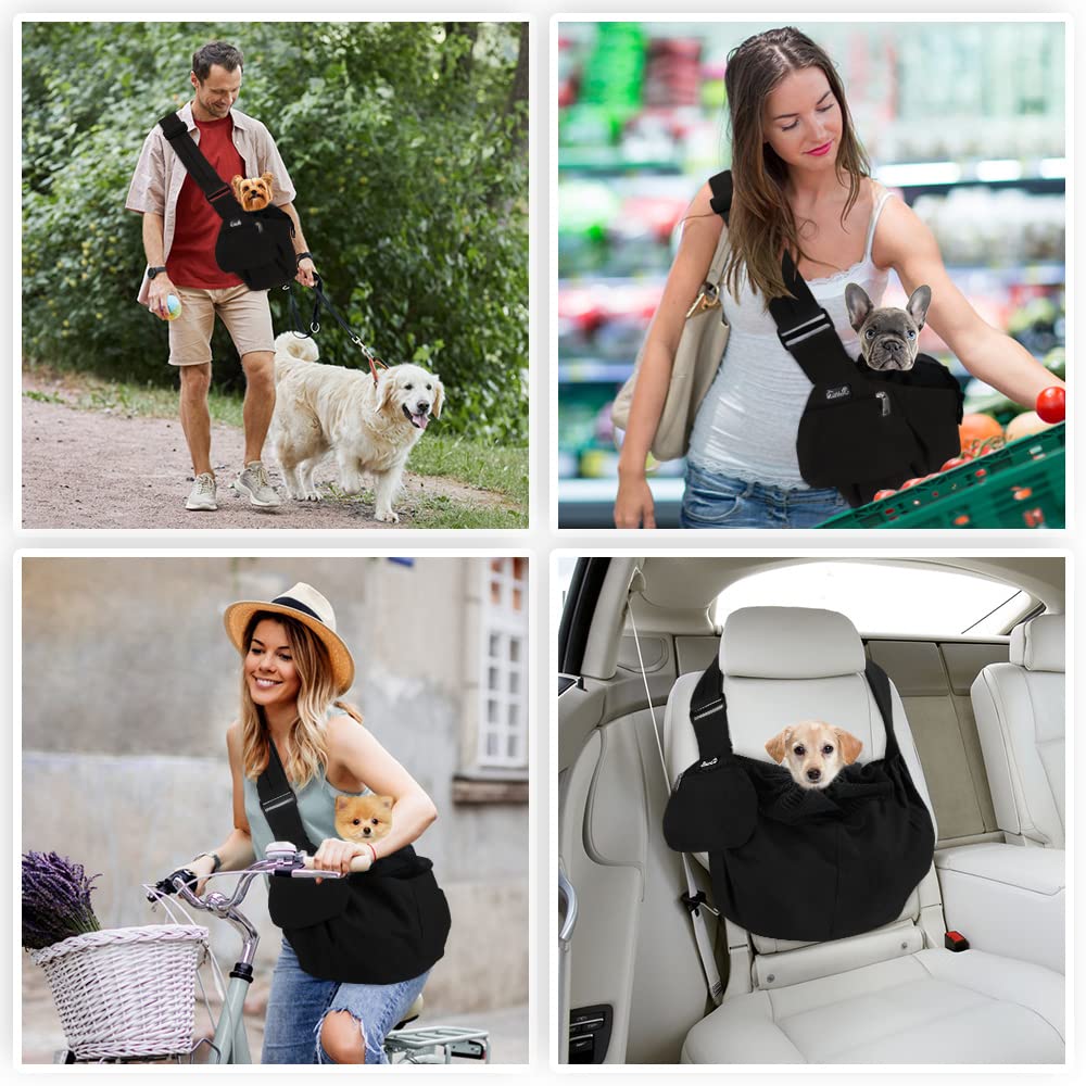 SlowTon Sling Dog, écharpe Papoose Main Libre pour Chien Chiot Sac de Transport de Chat avec Supports en Bas Bandoulière réglable et Ceinture de sécurité pour Les Petits Chiens pour Tous Les Jours