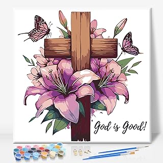 Framed Paint by Numbers Kit for Adults Beginner & Kids Ages 10-13, Jesus Cross Easy Paint by Numbers with Frame, Christian Religious Acrylic Adult Painting by Number Kits on Canvas Framed 10 x 10 Inch