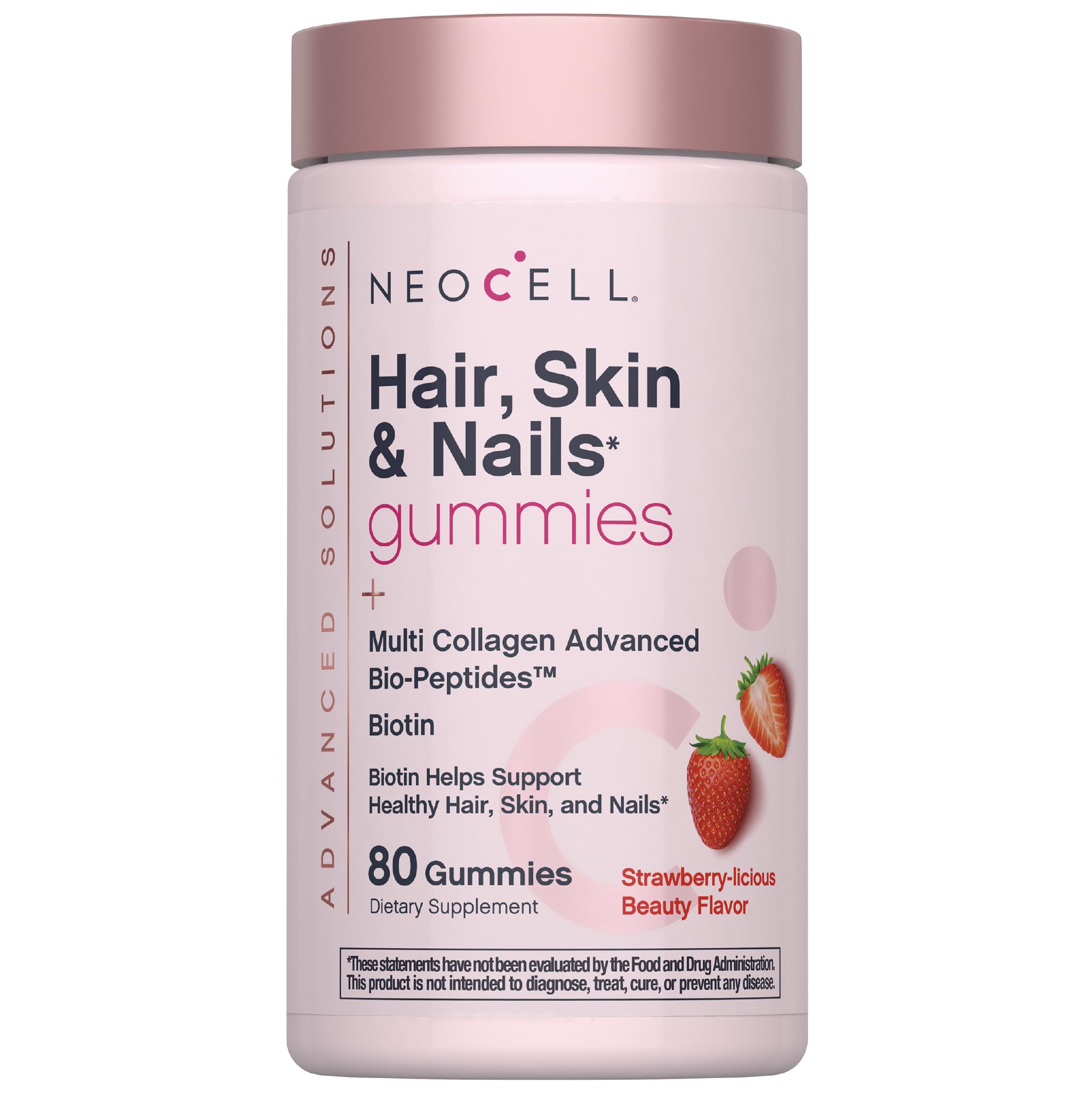 NeoCell Hair Skin and Nails Gummies 80 Count with Multi Collagen Advanced Bio-Peptides Plus Vitamin C and Biotin