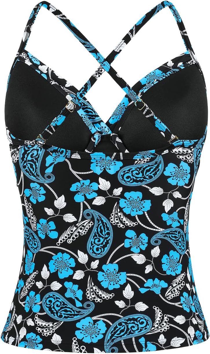 Cindy's aunt Women's Underwire Tankini Tops V Neck Criss Cross Push Up Swimsuit Tops Ruched Tummy Control Bathing Suit Top