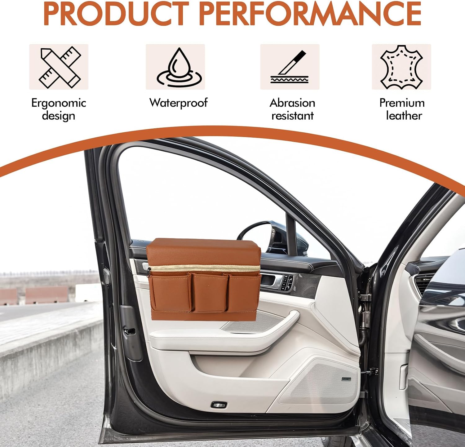 wuyaoyao Leather Car Window Armrest Storage Box with Zipper Closure, Brown image 4