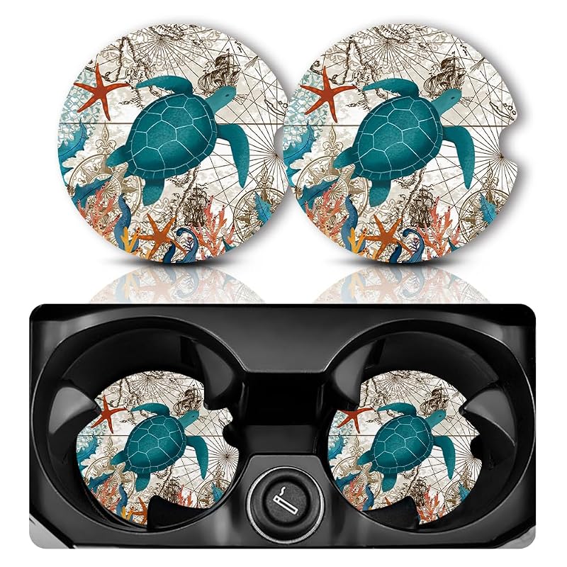 Porta-Copos para Carro Yonlevres com Estampa de Tartaruga-Marinha em Borracha 7,0 cm, Kit com 2