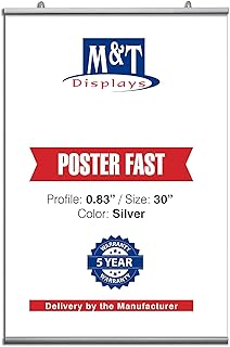 M&T Displays Poster Fast Hanger Set 30 inch Wall Mounting Silver Aluminum Reusable Advertising Announcement Messages Brochure Paper Sign Holder Portrait Indoor
