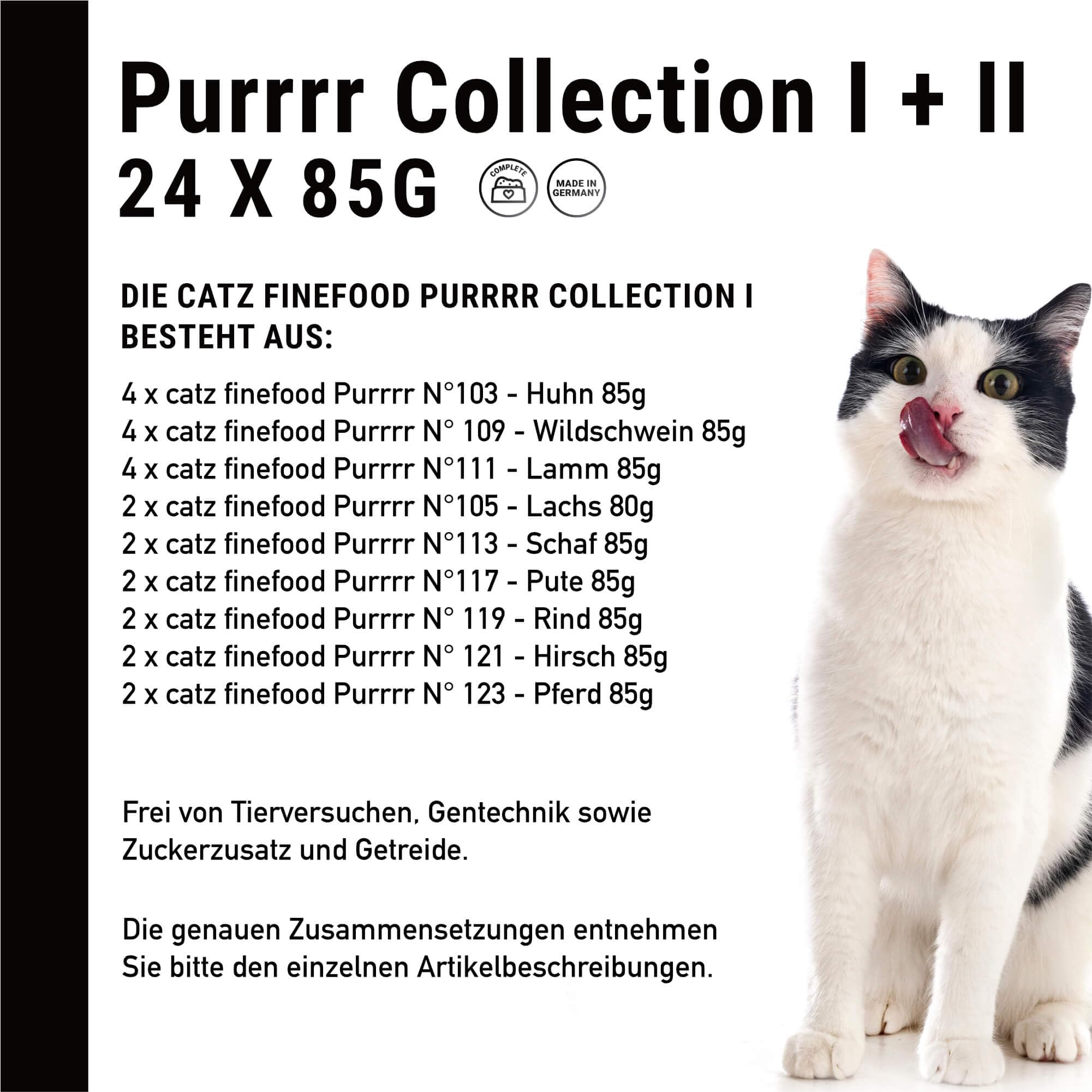 catz finefood Purrrr Collection Comida húmeda para Gatos XXL, Paquete de Comida húmeda Gourmet para tu Gato, sin azúcar ni Cereales, sin Gluten y monoproteína con Alto Porcentaje de Carne (24 Bolsas