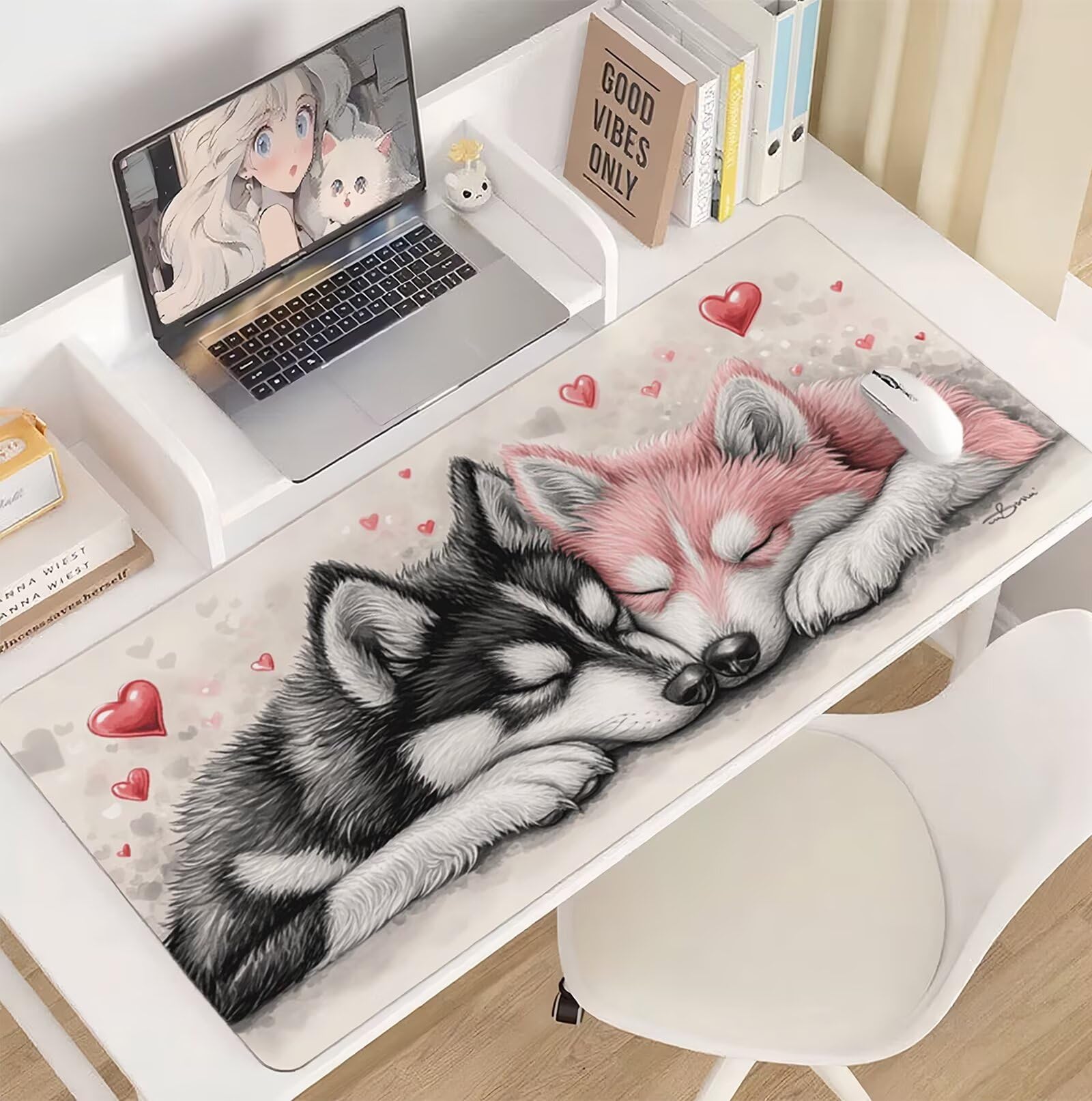 Podkładka pod mysz XXL 1500x800 Wilk Podkładka pod mysz ChiMousepad, japońska podkładka pod mysz podkładka na biurko o dużej precyzji i szybkości Ulepszona antypoślizgowa gumowa podstawa dla graczy i