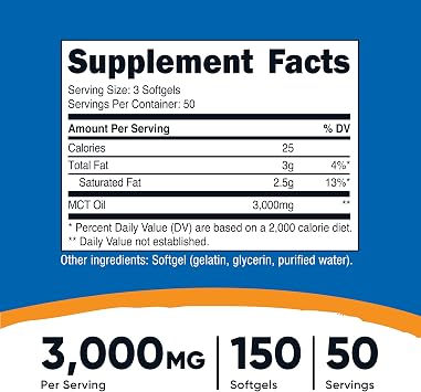 Nutricost MCT Oil Softgels 1000mg, 150 SFG (3,000mg Serv)