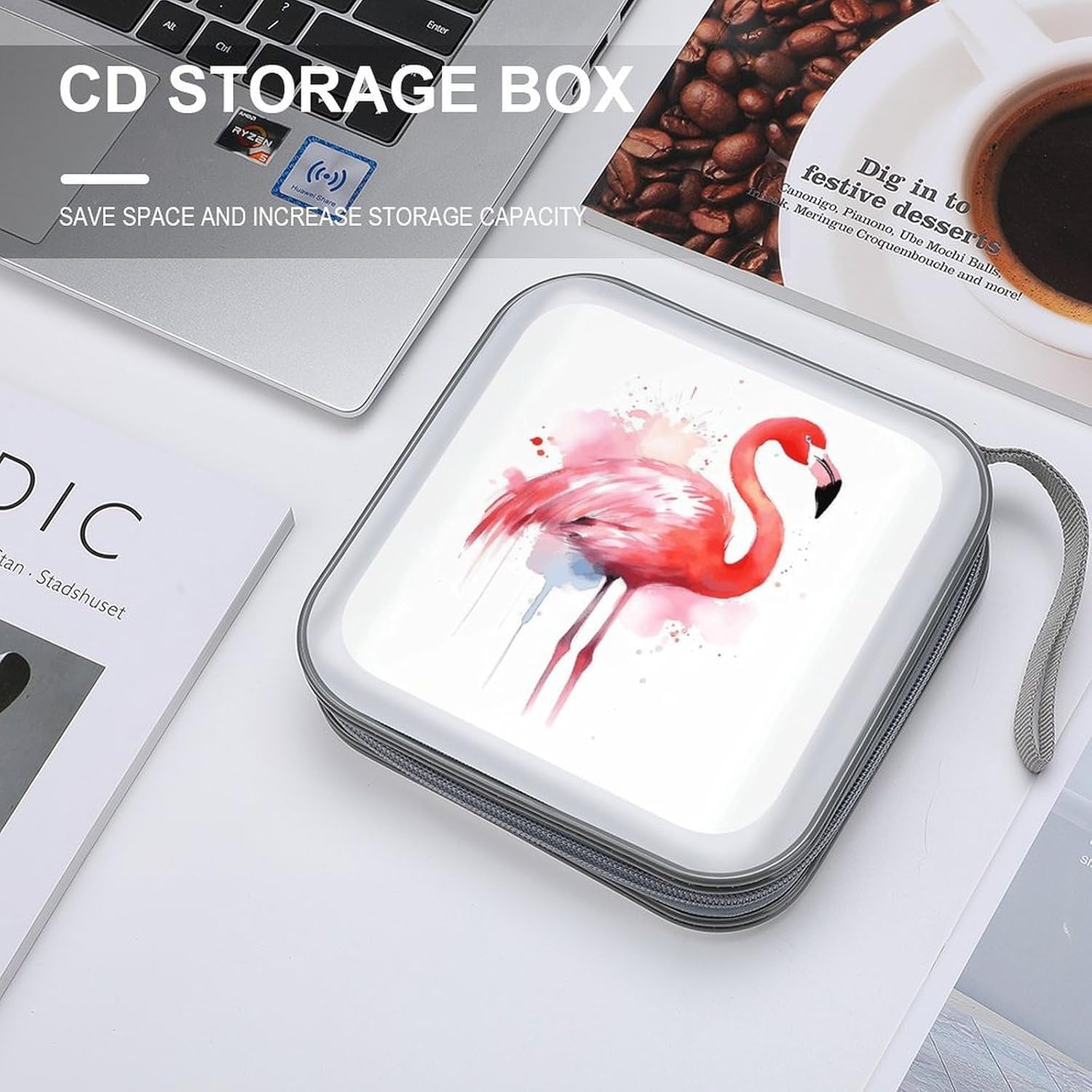Pink Flamingo Watercolor CD Case CD Storage Box DVD Sleeves