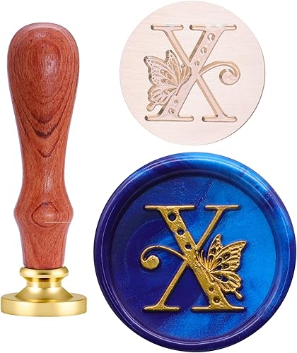 SWANGSA Sello de cera con letra inicial del alfabeto X, sello vintage elegante de mariposa para invitación de fiesta de boda, envoltura de regalo,