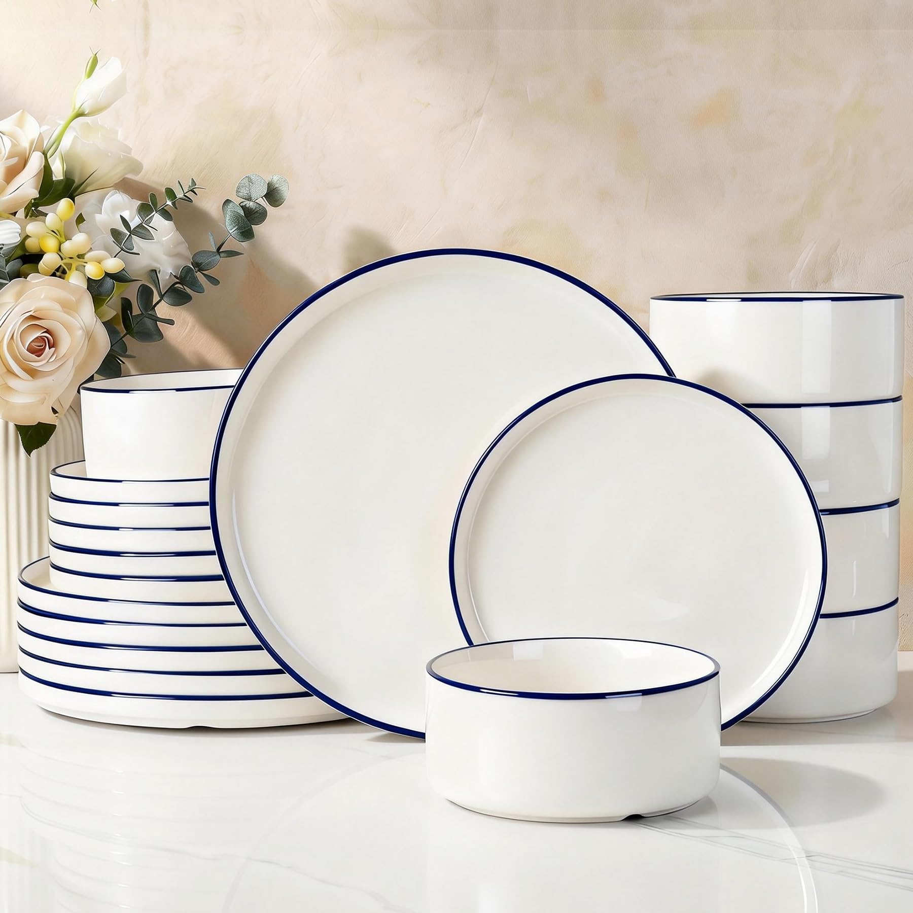 Famiware White with Blue Trim Set