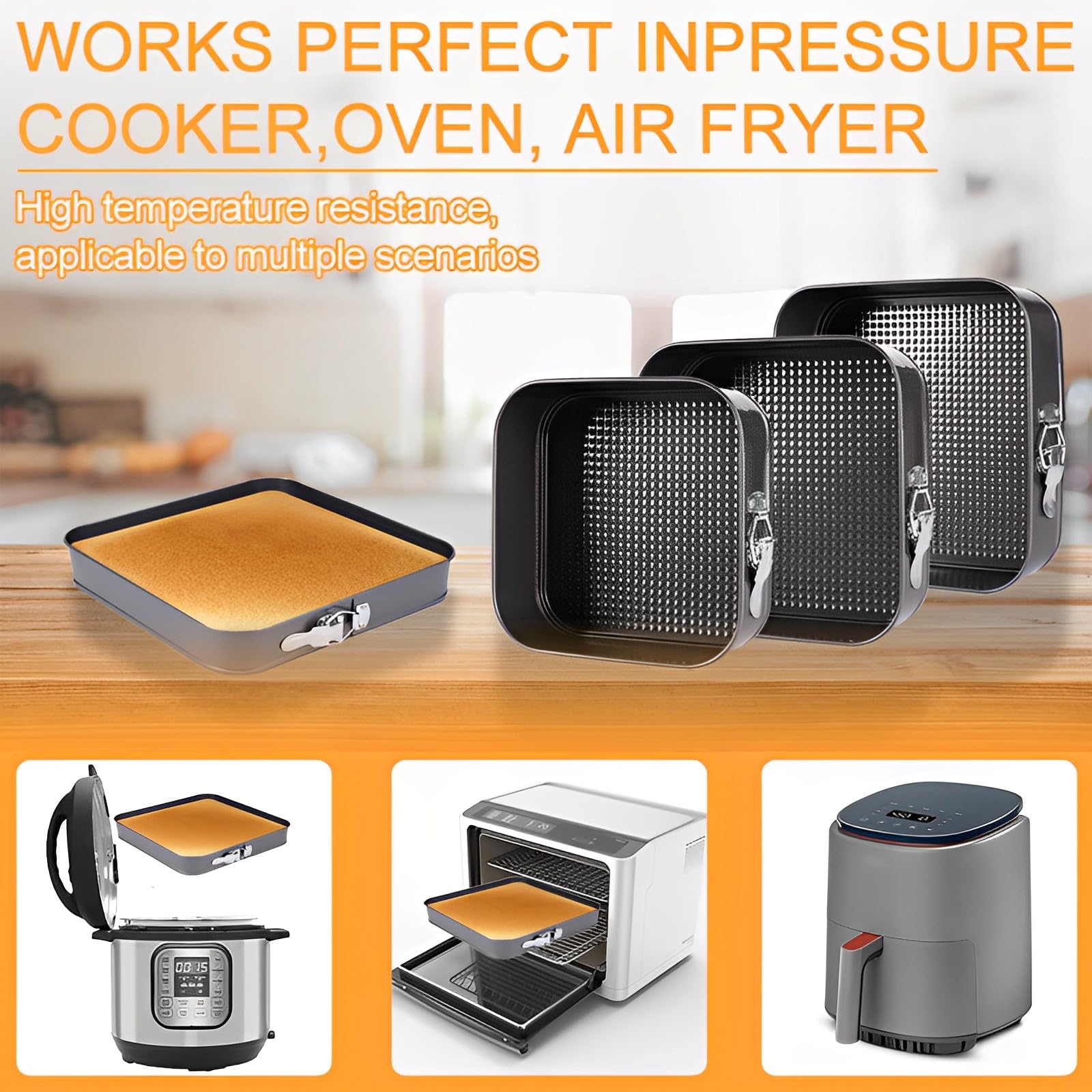 Molde Desmontable,3 Piezas Molde Tarta Desmontable (20/22/24cm),con Capa Revestimiento Antiadherente Fondo Profesional Spring Forma Molde De Horno,Para Ideal Para Tartas De Queso Y Esponjas(Cuadrada)