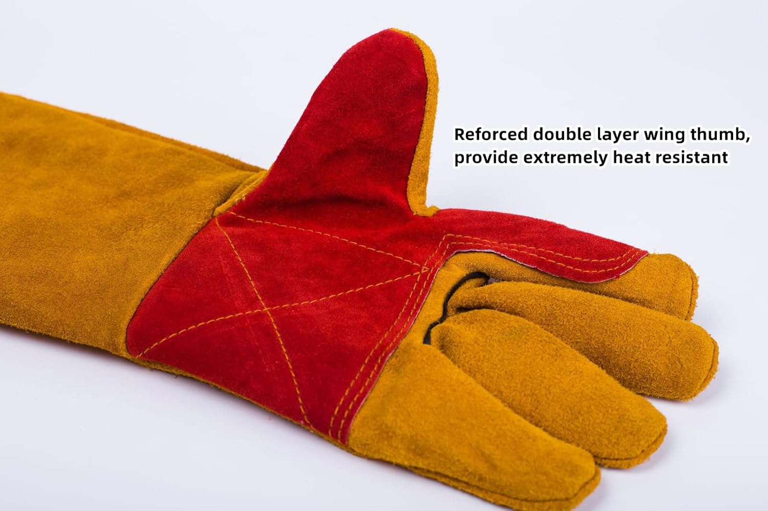 23.6 Inch Long Sleeves Leather Welding Gloves for Men, Heat Resistant Barbecue Stove Fire Gloves, Puncture Resistant Gloves for Garden and Animal Handling, Tool Gifts for Men Welders