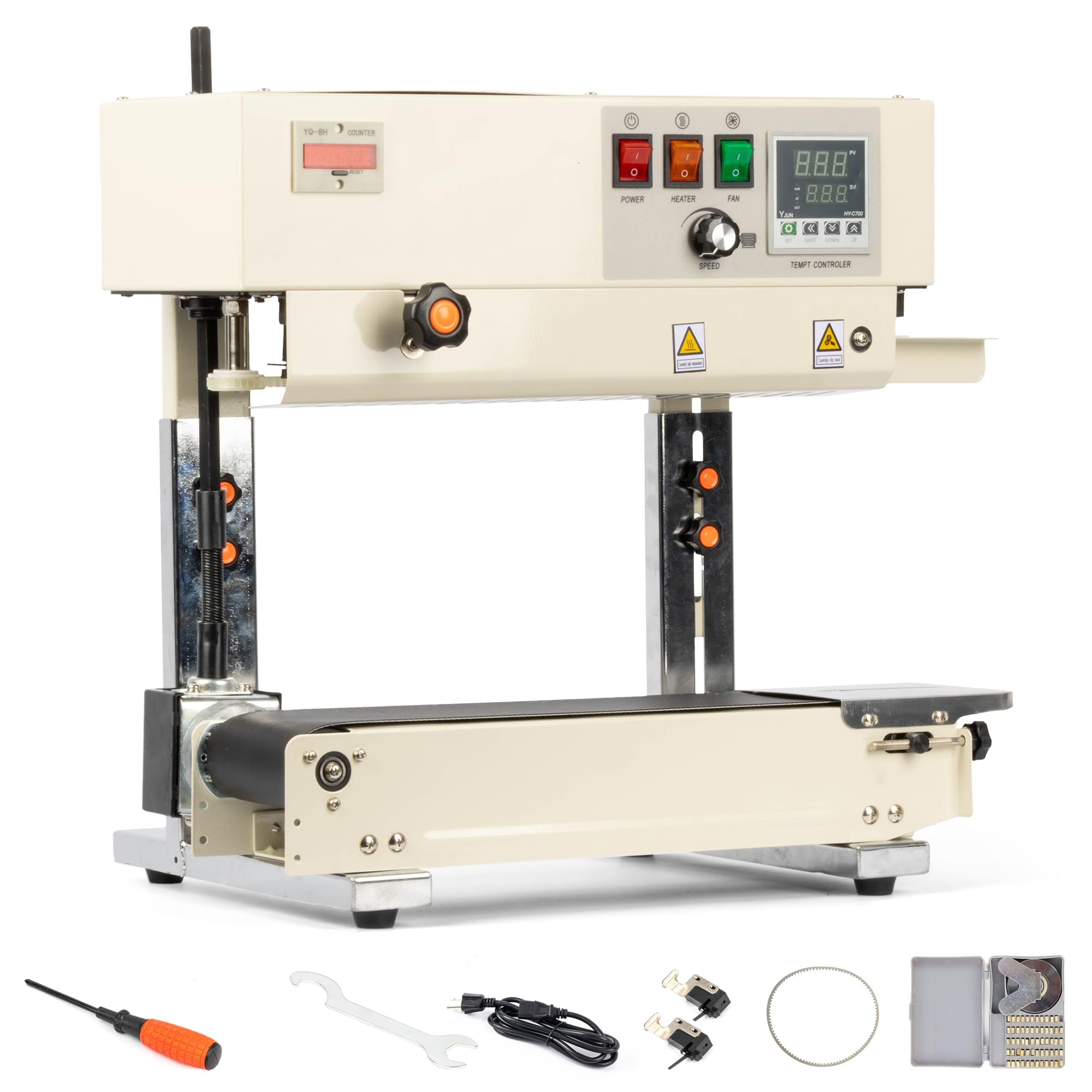 U.S. Solid Máquina selladora automática vertical y horizontal de banda continua, control digital de temperatura para bolsas de PVC de 0,02 a 0,8 mm, 220 V con codificación de sellos y contador