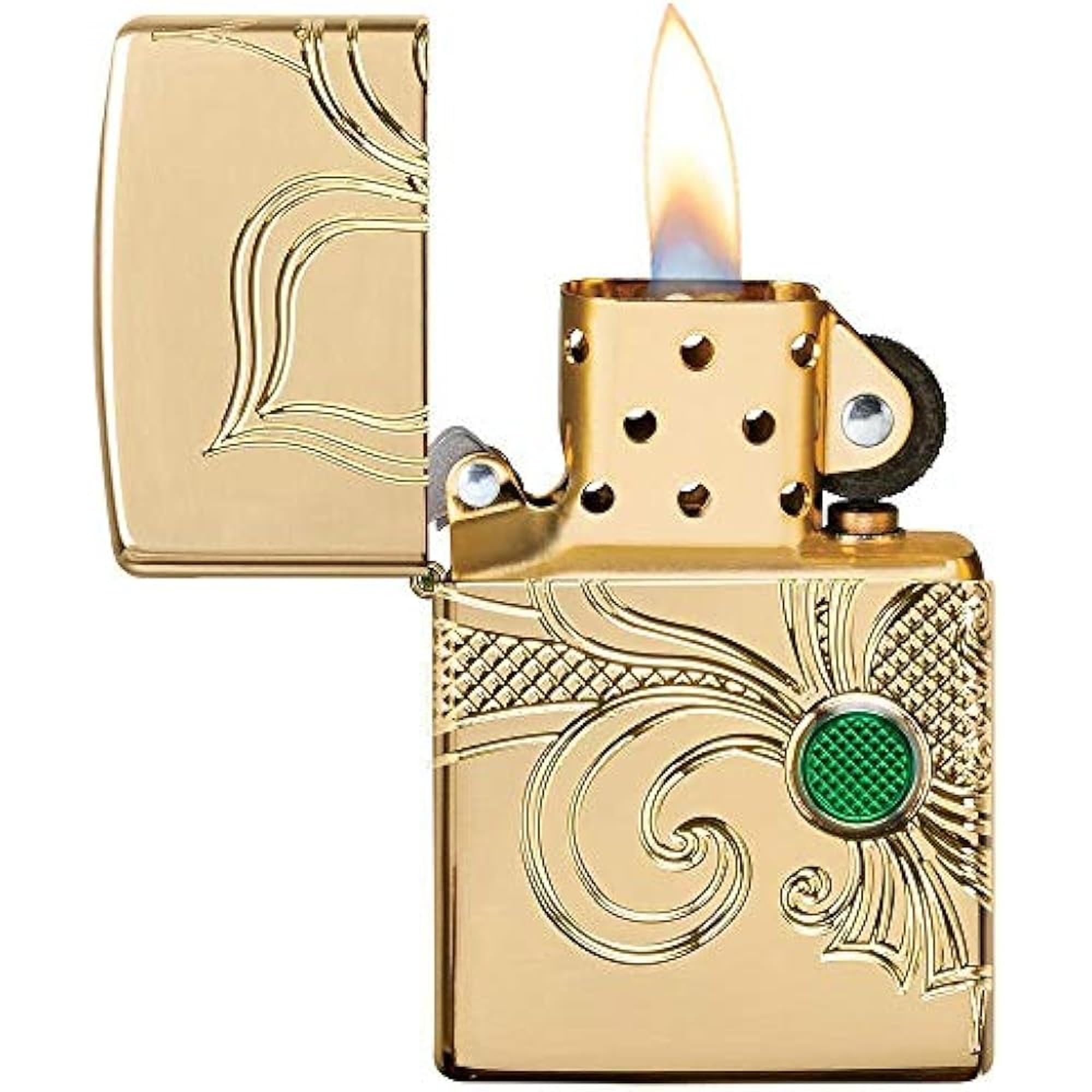 Zippo Briquet Tempête - Fleur De-Lis - Finition Armor Laiton Poli Brillant Or avec Gravure - Rechargeable - Réutilisable - Design Coupe-Vent - Coffret Cadeau - Fabriqué aux États-Unis