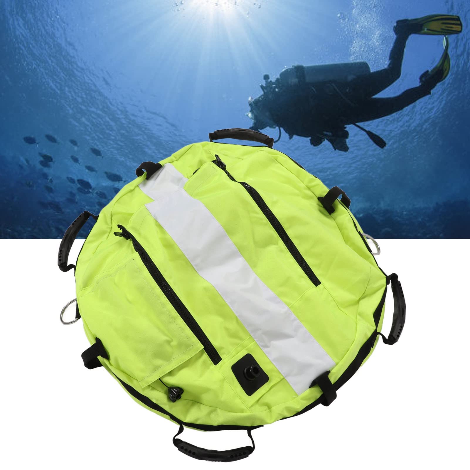 Freediving Pływająca piłka Nylonowy pęcherz do nurkowania Boi Marker Duży fluorescencyjny żółty zamek błyskawiczny