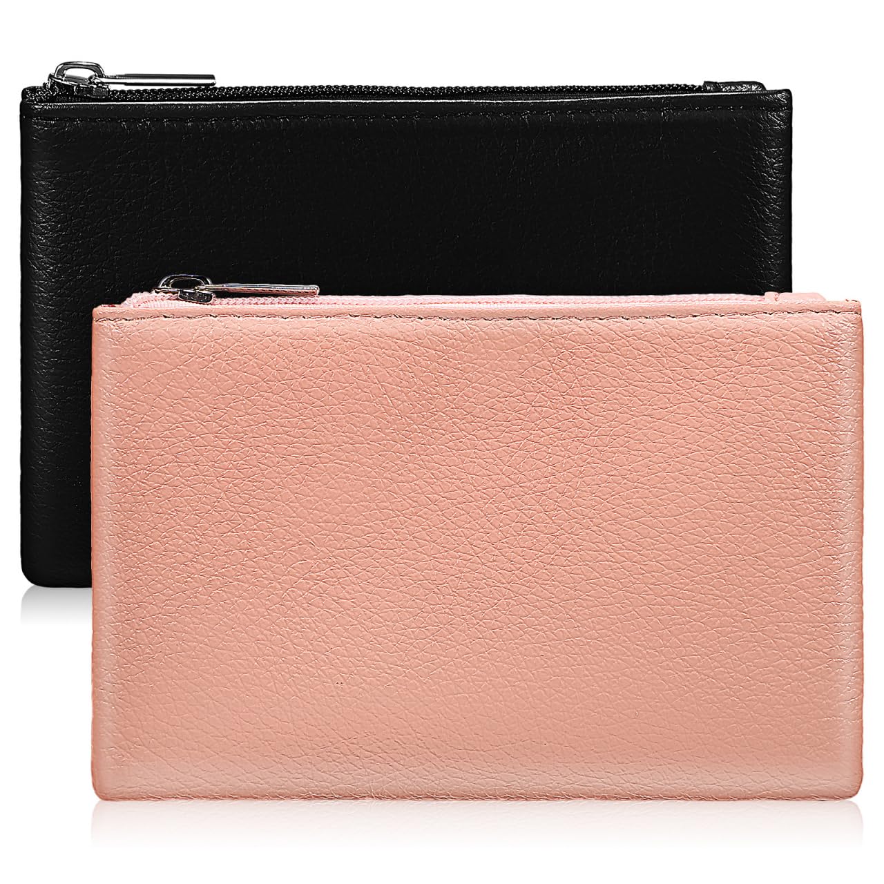 Healvian 2Pcs Coin Purse Zippered Small Pu Leather Change Wallets for Women Portable Compact Wallets with Secure Zipper for Coins Keys Essentials