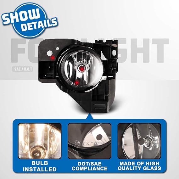 Fog Lights Assembly For 2009-2014 Nissan Maxima With Clear Lens 2PCS OEM Fog Lamps (Switch and Wiring Kit Included)