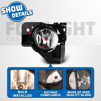 Fog Lights Assembly For 2009-2014 Nissan Maxima With Clear Lens 2PCS OEM Fog Lamps (Switch and Wiring Kit Included)