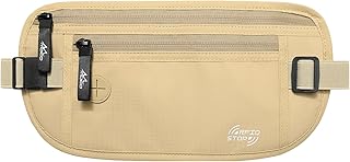 Pochette Ceinture de Voyage Sécurisée,Sac Banane de Sécurité avec Poche Secrète pour Hommes et Femmes,Sacoche de Cacher et Protéger,Paquet Imperméable avec l'ouverture d'écouteur- Beige