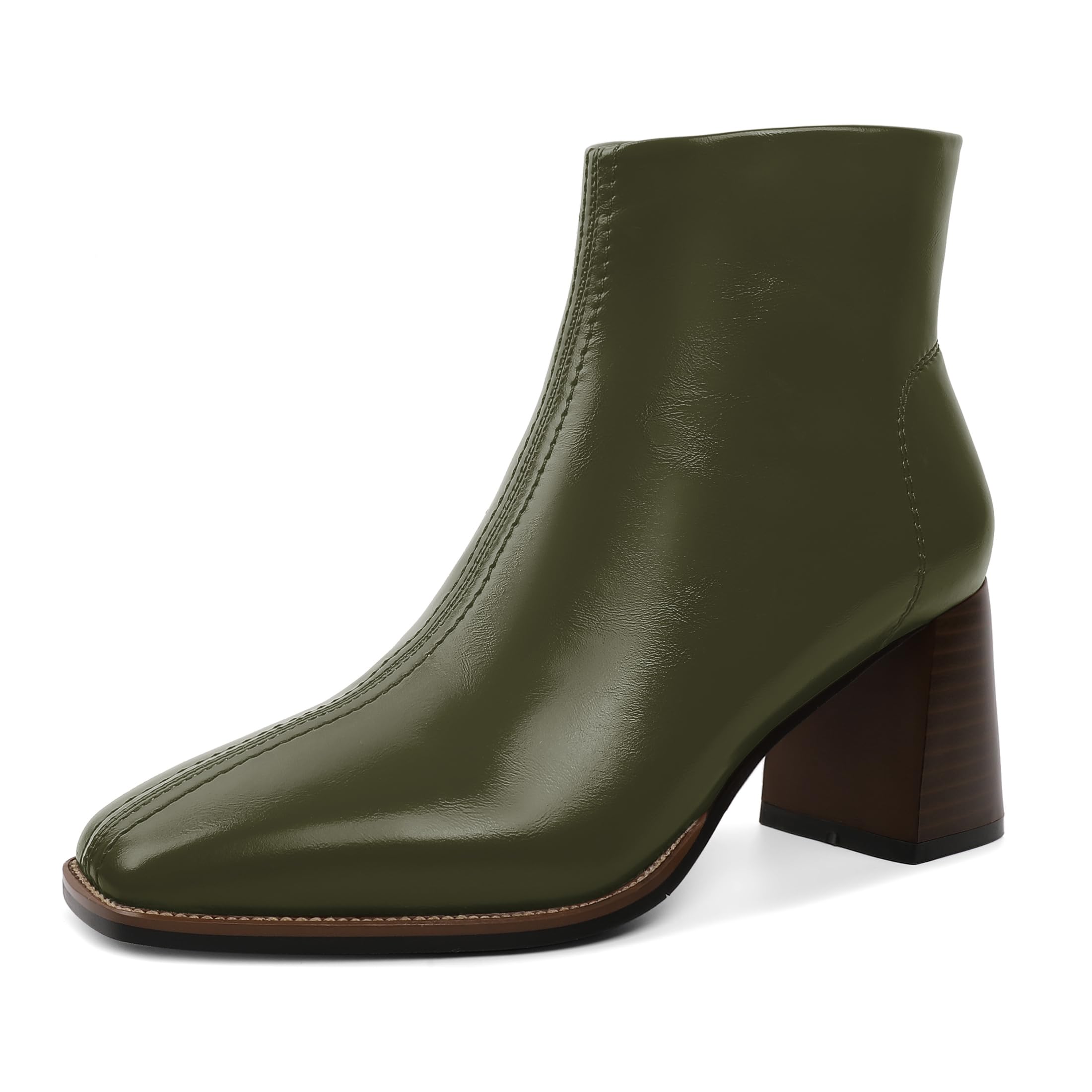 Ankle Boots for Women Block Stacked Heel Chunky Square Toe Side Zipper 2 5 Inches Comfortable Short Booties
