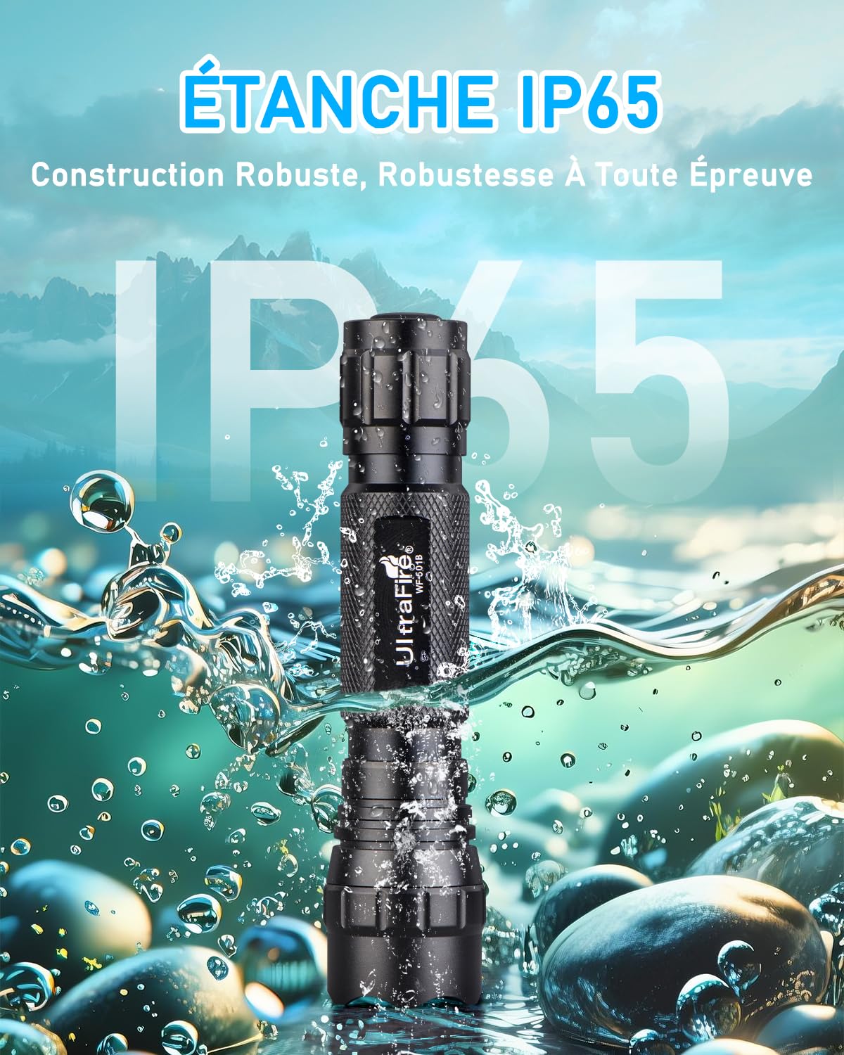 ULTRAFIRE Lampe torche tactique avec étui, 1 000 lumens, lampe torche LED à mode unique avec pochette de poche pour ceinture de service, petite lampe torche portable super lumineuse WF-501B