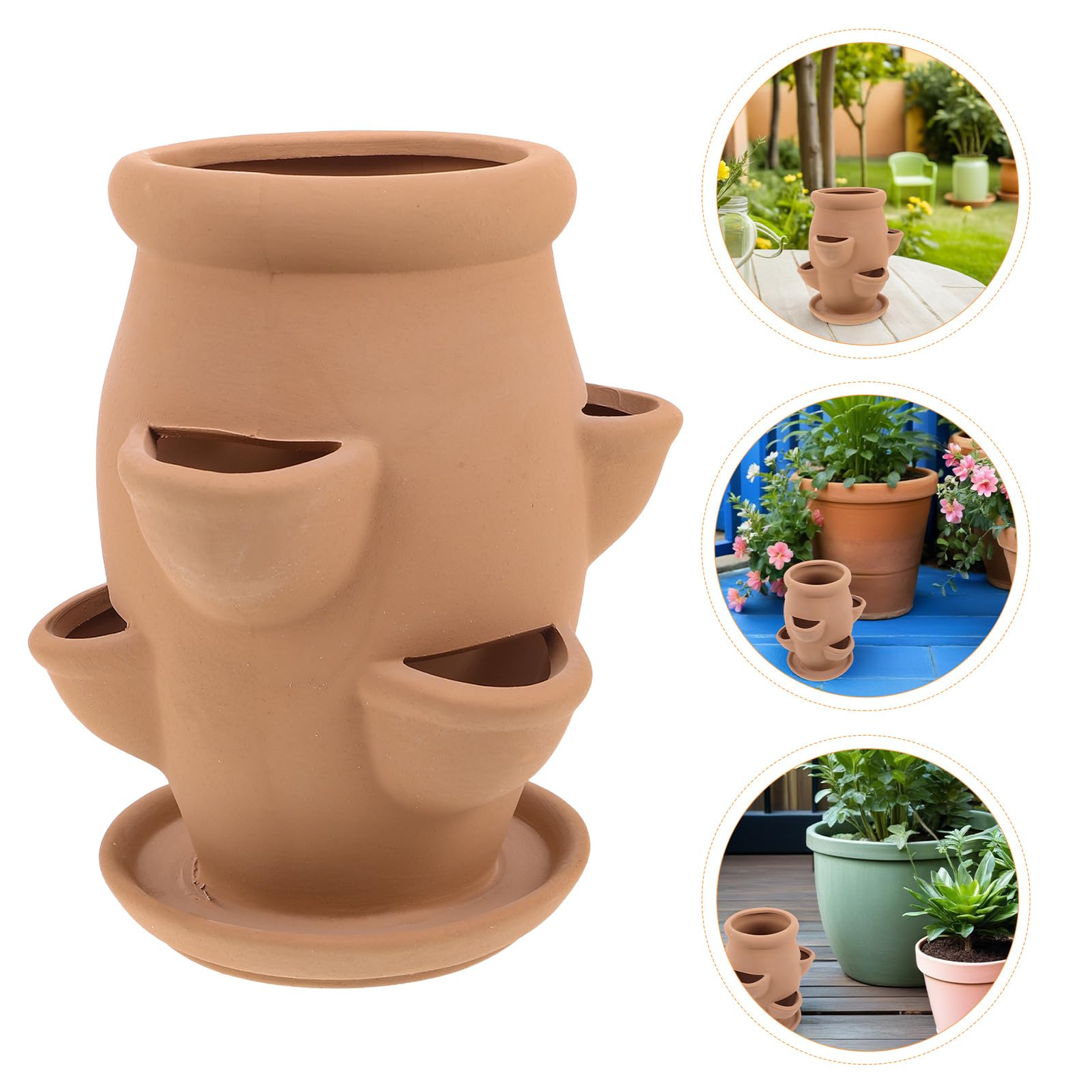 Toddmomy Lot de 2 Jardinières en Terre Cuite Légère 19x15x15 Cm à 6 Ouvertures pour Fraisiers et Plantes Grasses, Pots de Fleurs en Céramique D’intérieur et Extérieur, Jardinière Tour