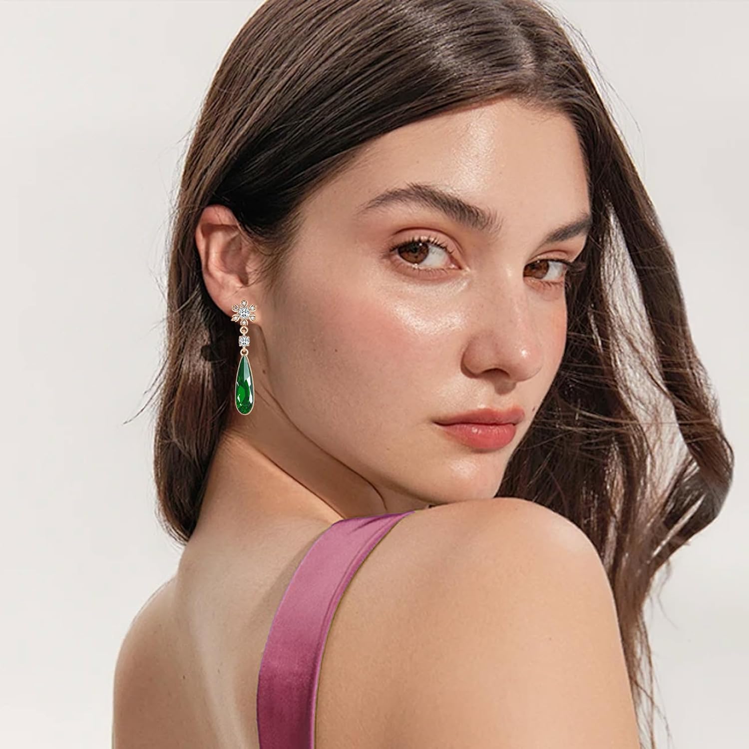 Austrian Crystal Teardrop Earrings Flower Dangle Earrings for Women 14K Gold Plated Drop Stud Earrings Hypoallergenic Jewelry - Image 4