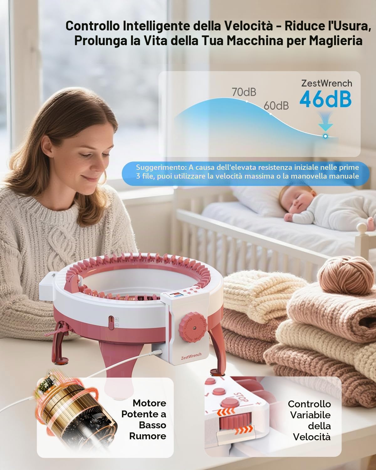Adattatore elettrico per macchina per maglieria Sentro con 48 aghi, accessori automatici per macchina per maglieria con pannello LCD e contatore file, modalità di lavoro a maglia piatta