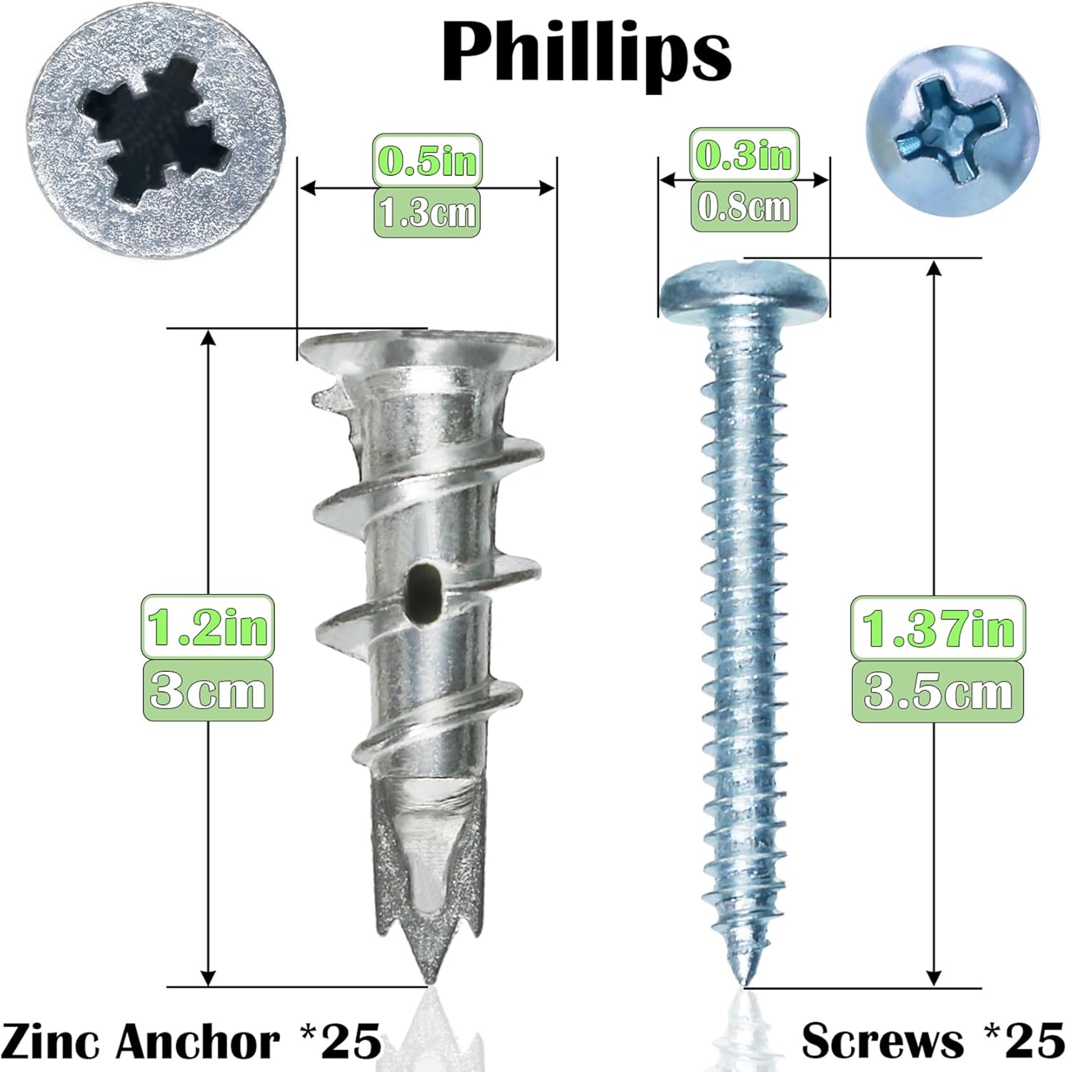 Zinc Self-Drilling Drywall Anchors with Screws Kit, 50 Pieces