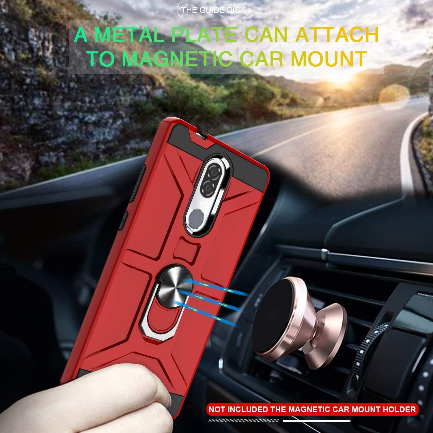 Coolpad Legacy Case with HD Screen Protector, Atump 360° Rotation Ring Holder Kickstand [Work with Magnetic Car Mount] PC+ TPU Phone Case for Coolpad Legacy, Red