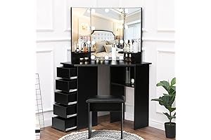 Vowner Vanity Desk with Mirror and Lights - Corner Vanity for Women Girls