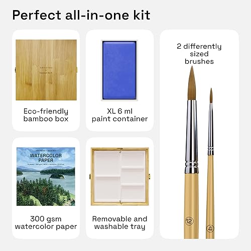 Miniatura 5 de ARTISTRO x HANNAH M.P - Juego de pintura de acuarela de edición limitada, 24 colores en caja de madera de bambú (sartenes XL de 0.2 fl oz), 2