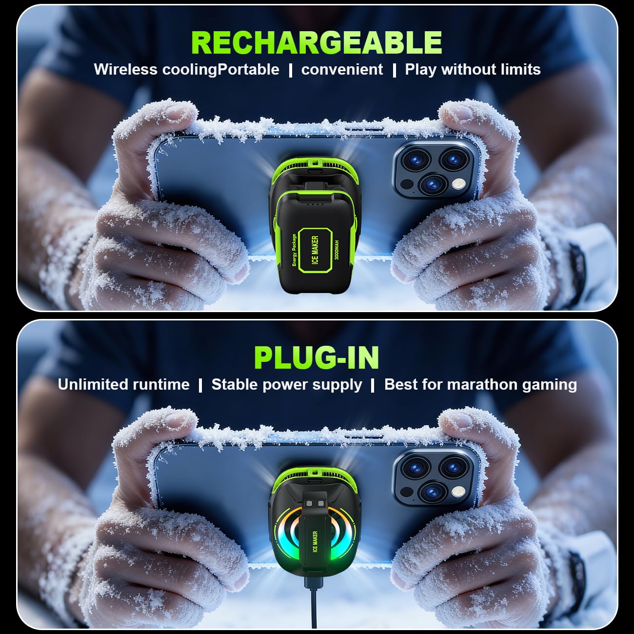 Radiador magnético para Celular, Ventilador portátil con iluminación RGB, Chimenea Celular para iPhone Serie magnética/Android/Tablet/iPad (Verde)