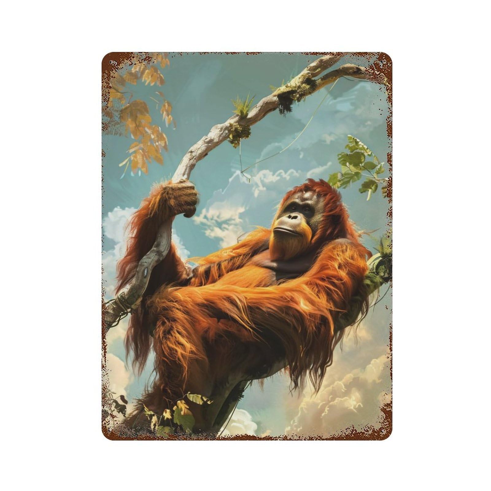 Retro Metal Sign with Monkey Design 15.7"x11.8", for Shed, Workshop And Garage Wall Decor, Industrial Home Decor