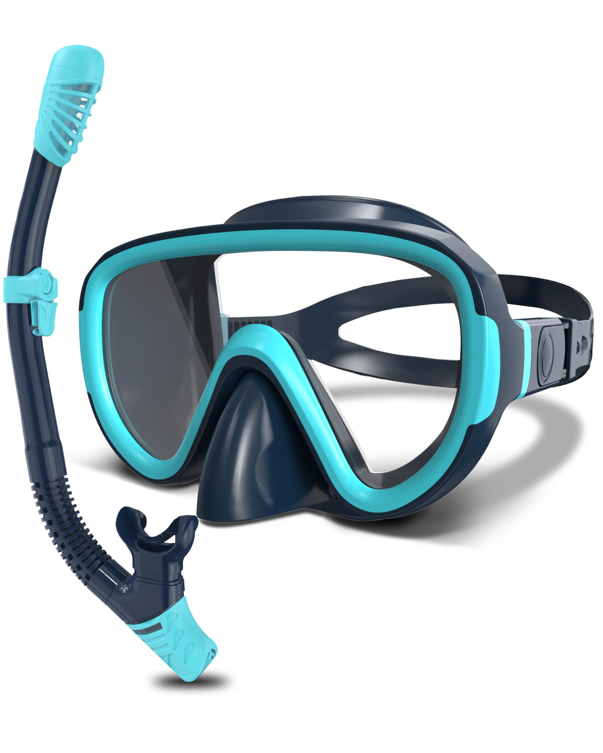 G2RISE SN05 Snorkel Set Adults, Anti-leak Scuba Diving Goggles and Snorkel, Mask and Snorkel Set Adult with Tempered Glass Lenses & Dry Top System for Snorkeling, Diving, Swimming(Dark Blue)
