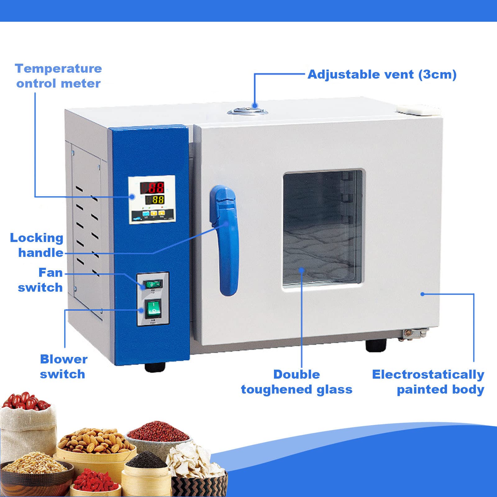 Forno da Laboratorio A Convezione Ad Aria Forzata da 600W,Incubatore Digitale Scientifico RT+5-300 ℃, Forno di Essiccazione A Getto d'Aria con Display Digitale da 15,6 Litri,Galvanized