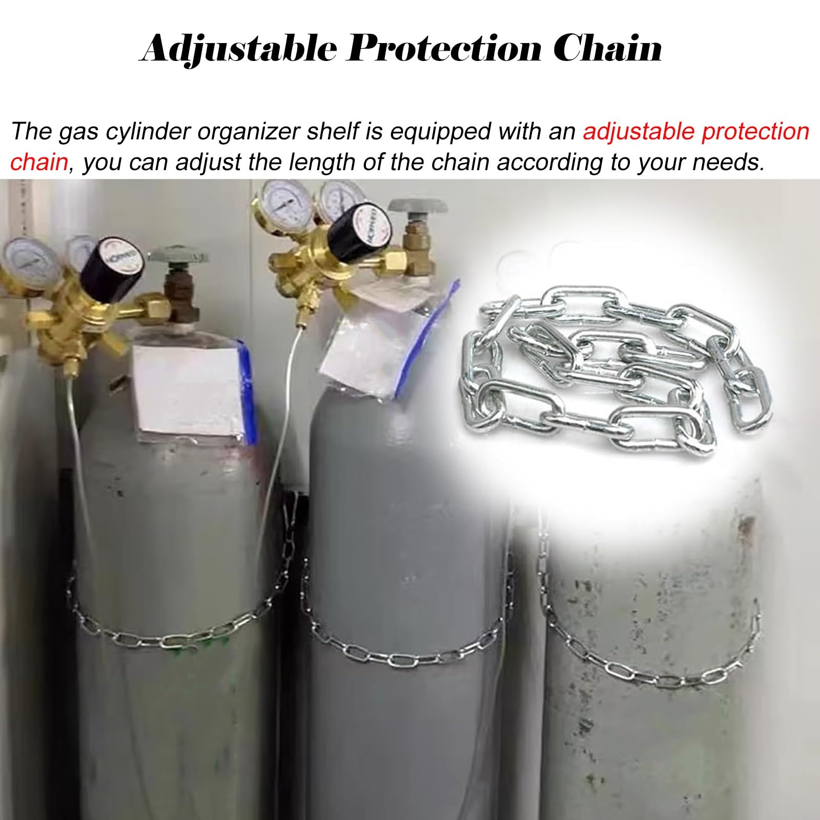 Soportes para bombonas de oxígeno Estante Organizador De Bombonas De Gas De Pared Ajustable, Soporte De Acero Para Bombonas De Gas Con Cadena, Estante Plateado Para Bombonas De Gas Para Clínicas/ Labo