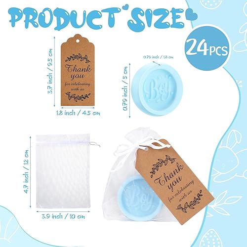 Miniatura 2 de Demissle 24 juegos de jabón para baby shower, jabón perfumado hecho a mano con bolsas de regalo y tarjetas de agradecimiento para baby shower,