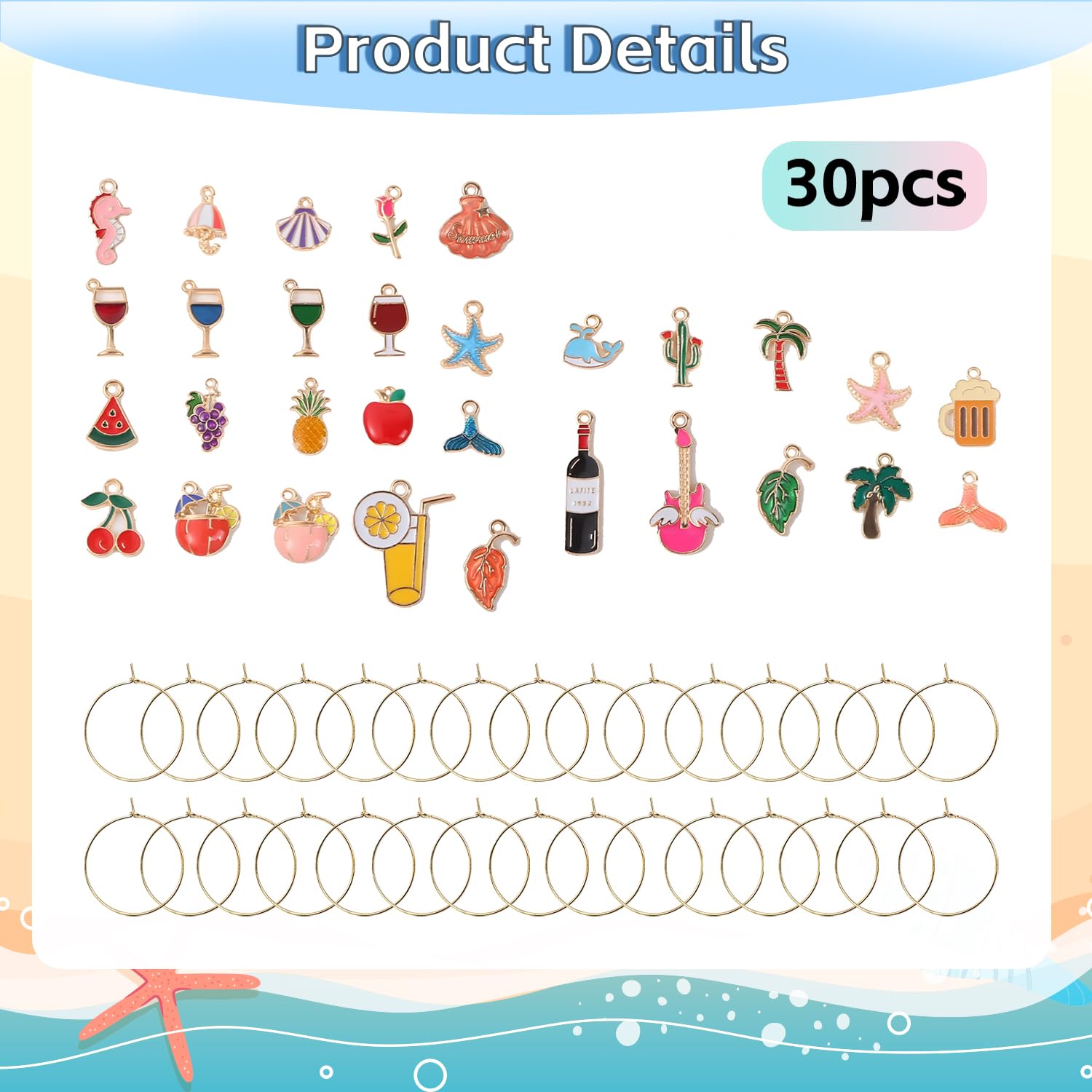 VLYX 30-Pack Underwater Sea Life Wine Glass Charms with Velvet Storage Bag - Image 2