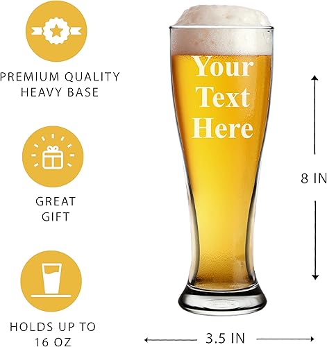 Miniatura 4 de Pilsner - Taza de cerveza o vaso de cerveza personalizado de 16 onzas, grabado y personalizado con tu texto (vaso Pilsner)
