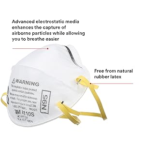 3M Particulate Respirator, 8110S, N95, Unsealed, Smaller Size, NIOSH APPROVED, Adjustable Noseclip, Two Strap Design, Advanced Electrostatic Media, Nosefoam, Disposable, (Pack of 20)