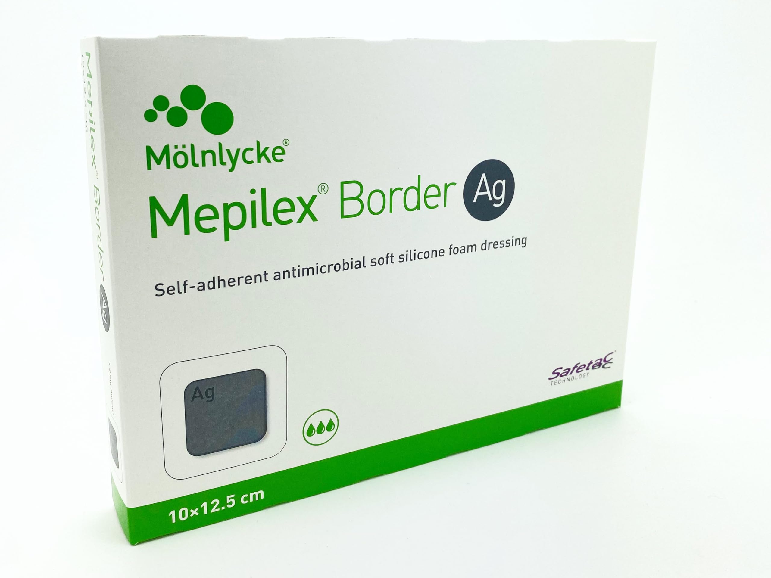 Mepilex Border Ag 10x12,5 cm (Confezione da 5) - Medicazione Antimicrobica in Schiuma con Argento e Tecnologia Safetac - Per Ferite Infette o a Rischio Infezione