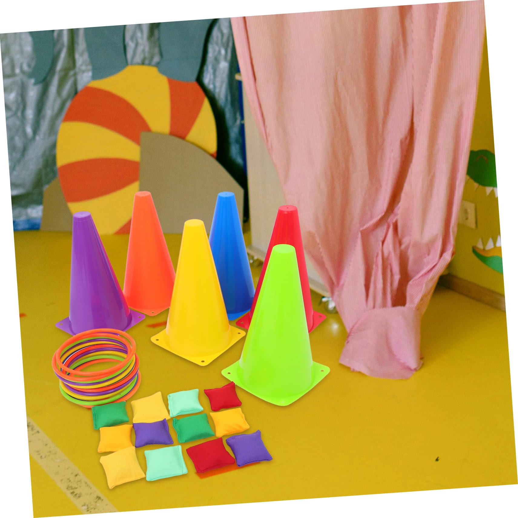 Set Giochi Lancio Anelli per Bambini 31 Pezzi Plastico | Bordi Arrotondati, per Scuola e Riunioni Familiari, Design Visibile, Cloth Incluso Colore Casuale
