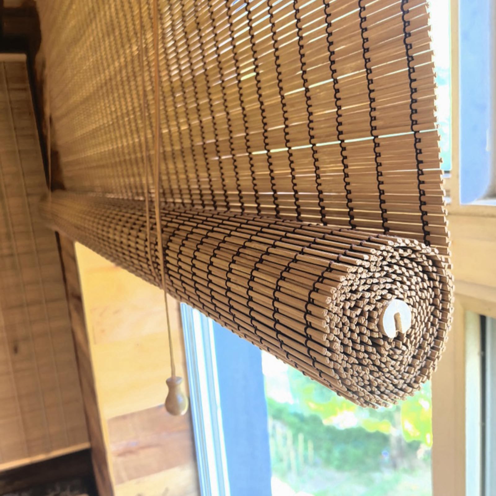 Store enrouleur rétro en bambou, occultant, 95 %, anti-poussière et anti-UV, pour intérieur et extérieur