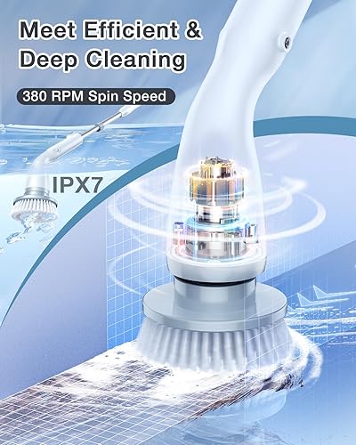 Miniatura 2 de Cepillo de limpieza inalámbrico Axyra IPX7 2024 Axyra IPX7, limpiador eléctrico de 380 RPM para baño, ducha, bañera, lechada, baldosas con mango
